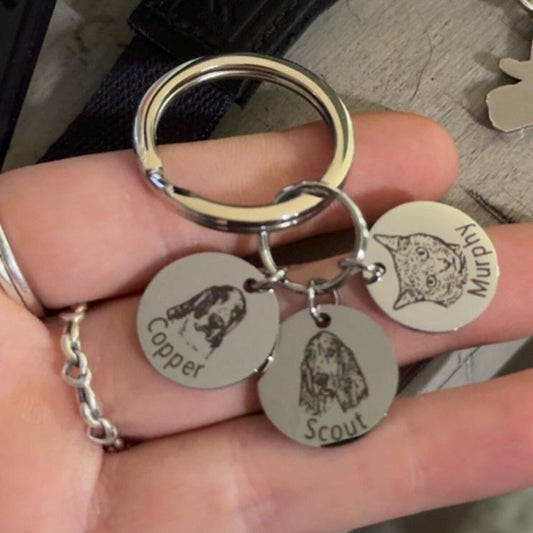 Custom Pet Portrait Keychain Pet Lover Gift Personalized Dog or Cat Memorial Gift for Kids,